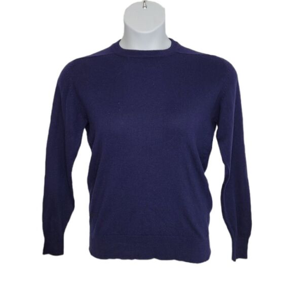 VINTAGE 80s sweater navy blue cashmere crew neck‎ fitted S - Picture 1 of 9